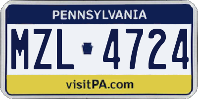 PA license plate MZL4724