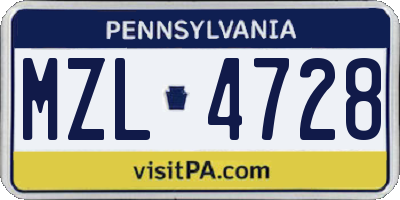 PA license plate MZL4728