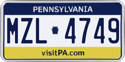 PA license plate MZL4749