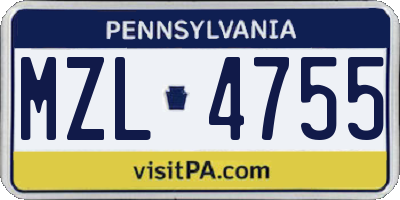PA license plate MZL4755