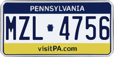 PA license plate MZL4756