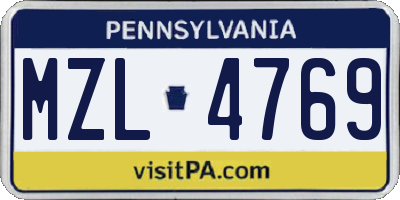 PA license plate MZL4769