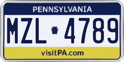 PA license plate MZL4789