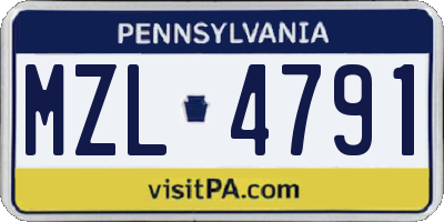 PA license plate MZL4791