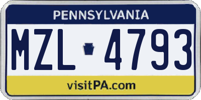 PA license plate MZL4793