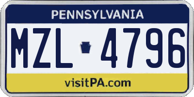 PA license plate MZL4796