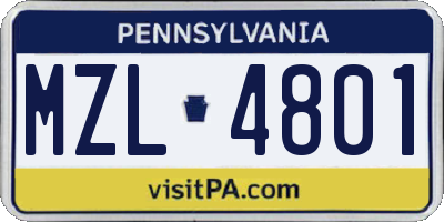 PA license plate MZL4801