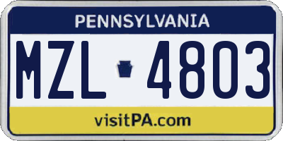 PA license plate MZL4803