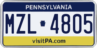 PA license plate MZL4805