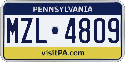 PA license plate MZL4809
