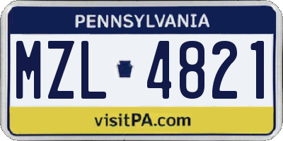 PA license plate MZL4821