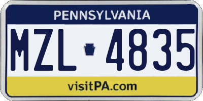 PA license plate MZL4835