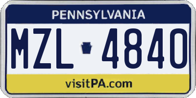 PA license plate MZL4840