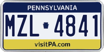 PA license plate MZL4841