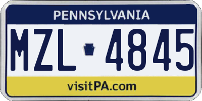 PA license plate MZL4845