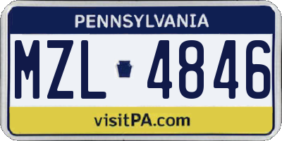 PA license plate MZL4846