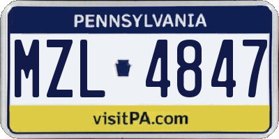 PA license plate MZL4847
