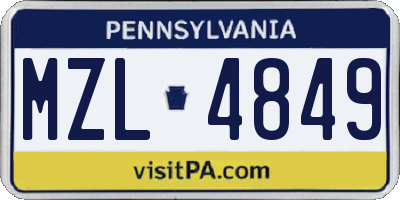 PA license plate MZL4849