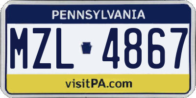PA license plate MZL4867