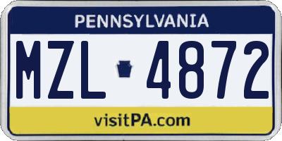 PA license plate MZL4872
