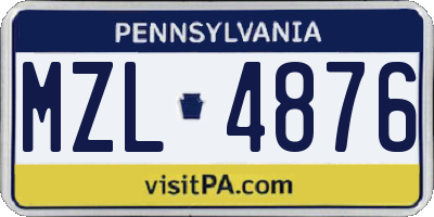 PA license plate MZL4876