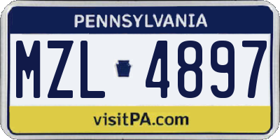 PA license plate MZL4897
