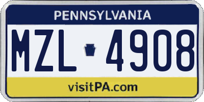 PA license plate MZL4908