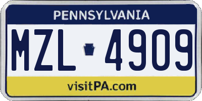 PA license plate MZL4909