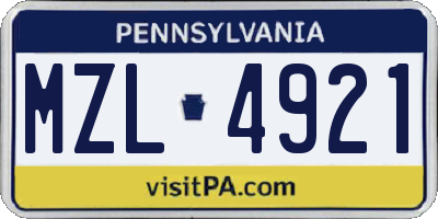 PA license plate MZL4921