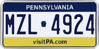 PA license plate MZL4924