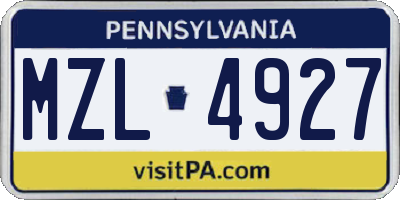PA license plate MZL4927