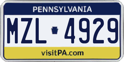 PA license plate MZL4929
