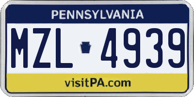 PA license plate MZL4939