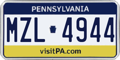 PA license plate MZL4944