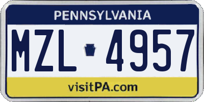 PA license plate MZL4957