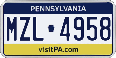 PA license plate MZL4958