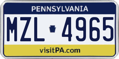 PA license plate MZL4965