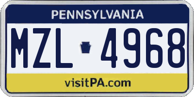PA license plate MZL4968