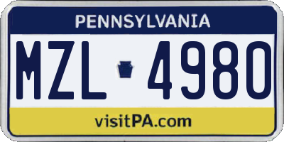 PA license plate MZL4980