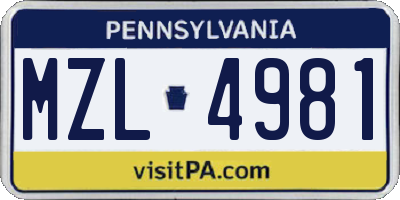 PA license plate MZL4981