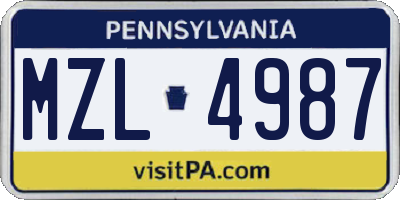 PA license plate MZL4987