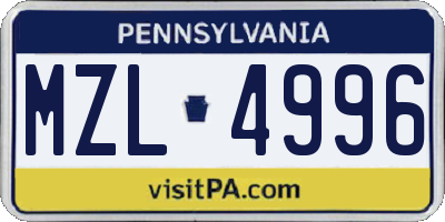 PA license plate MZL4996