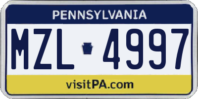 PA license plate MZL4997