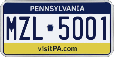 PA license plate MZL5001