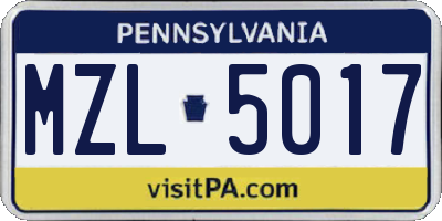 PA license plate MZL5017