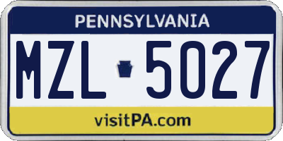 PA license plate MZL5027