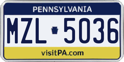 PA license plate MZL5036