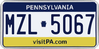 PA license plate MZL5067