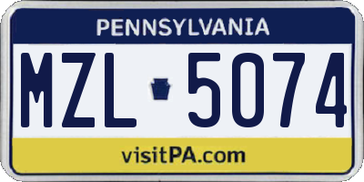 PA license plate MZL5074