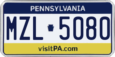 PA license plate MZL5080